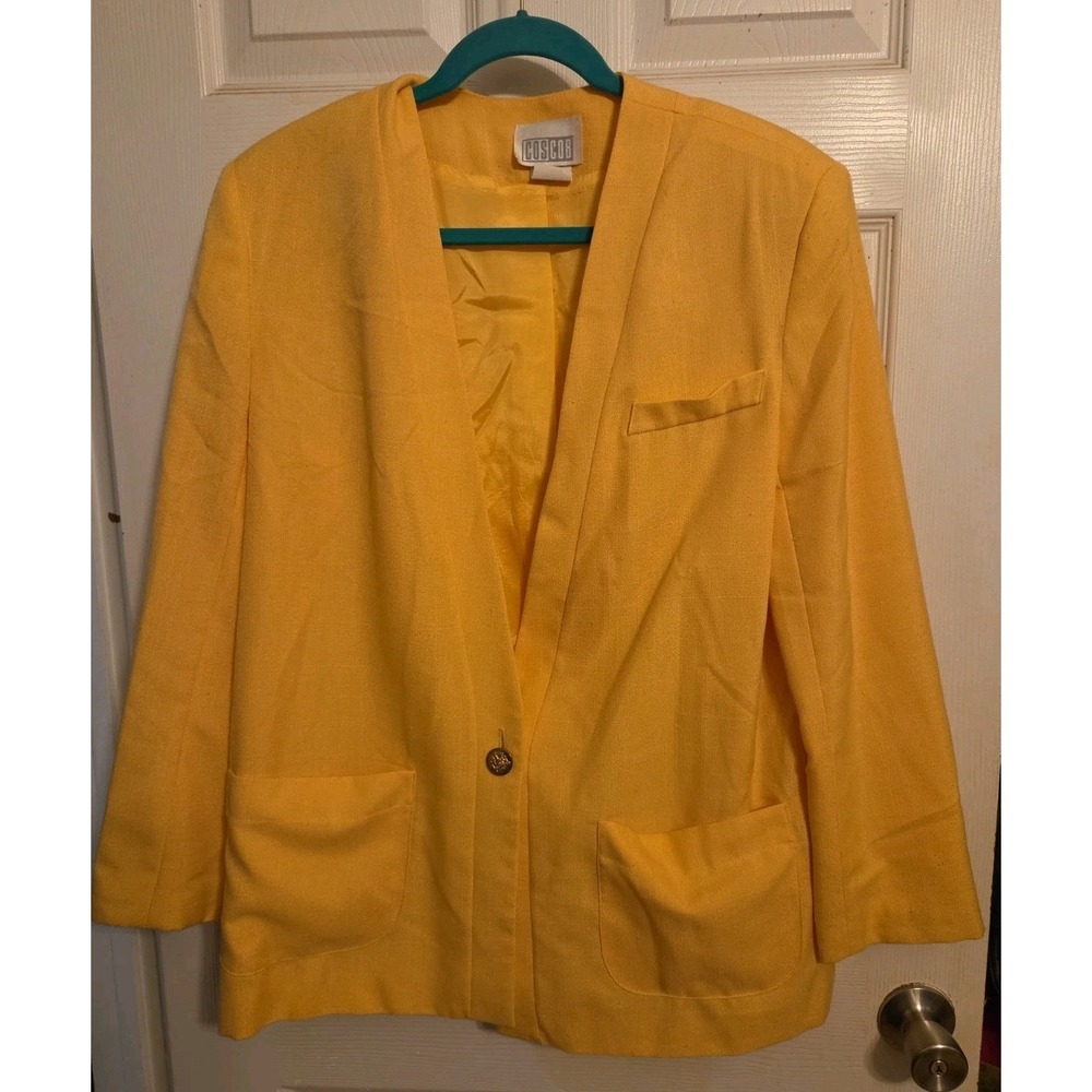 Vntg Coscob Yellow Collar Less Blazer Womens Size 12